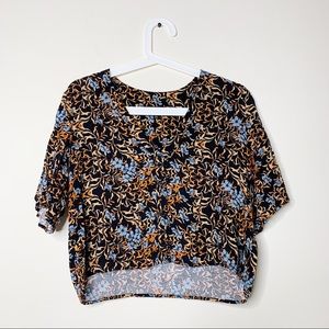 TOPSHOP floral print button down crop top